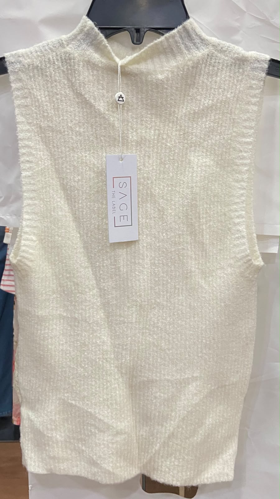 Cream Sleeveless Mock Neck Sweater with Textured Knit