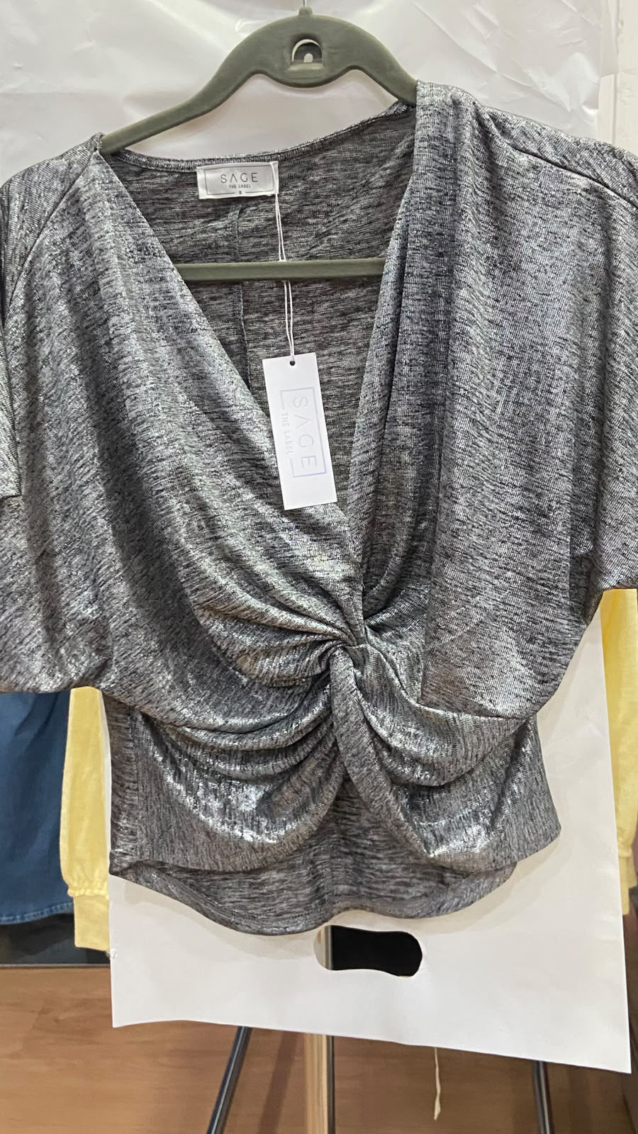 Gray Short Sleeve Twist Front Top