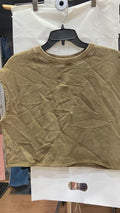 Olive Green Sleeveless Crop Top with Textured Finish