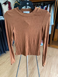 Brown Long Sleeve Fitted Top with Textured Design