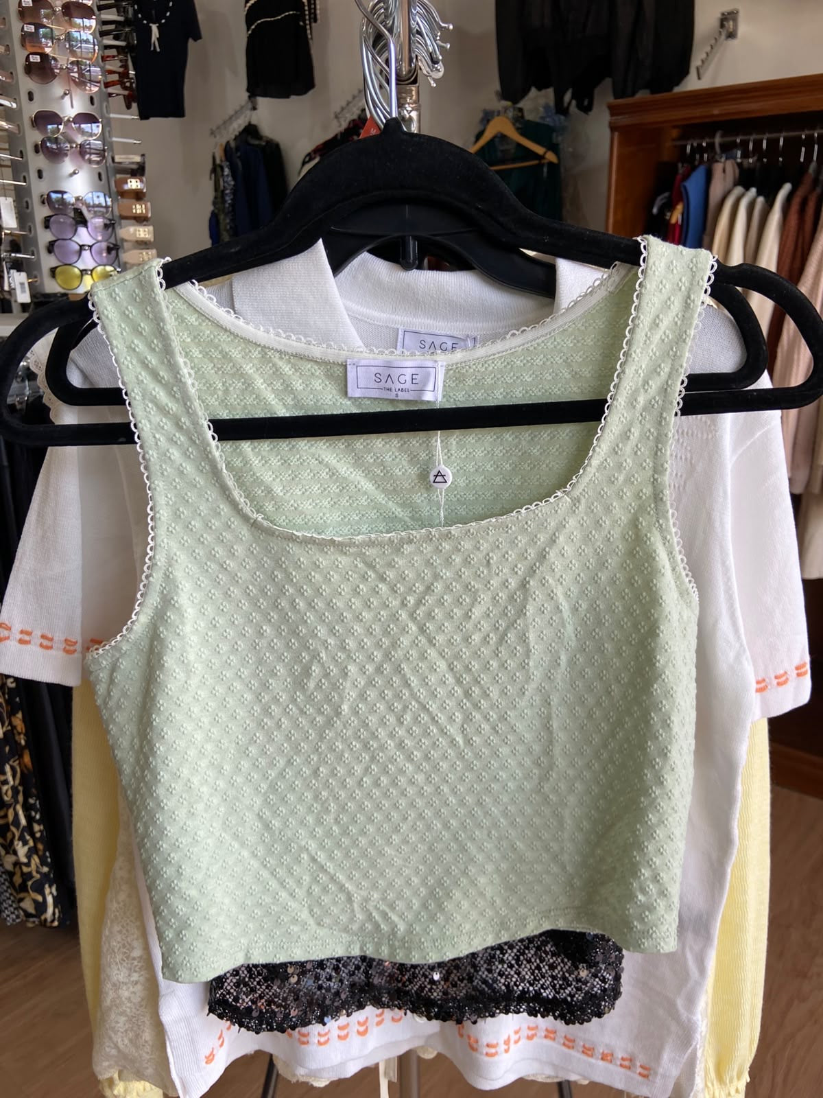 Sage Sleeveless Crop Top with Textured Weave
