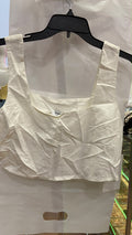 Cream Square Neck Sleeveless Crop Top with Texture