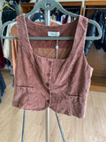 Rust Button-Up Sleeveless Crop Top with Pockets