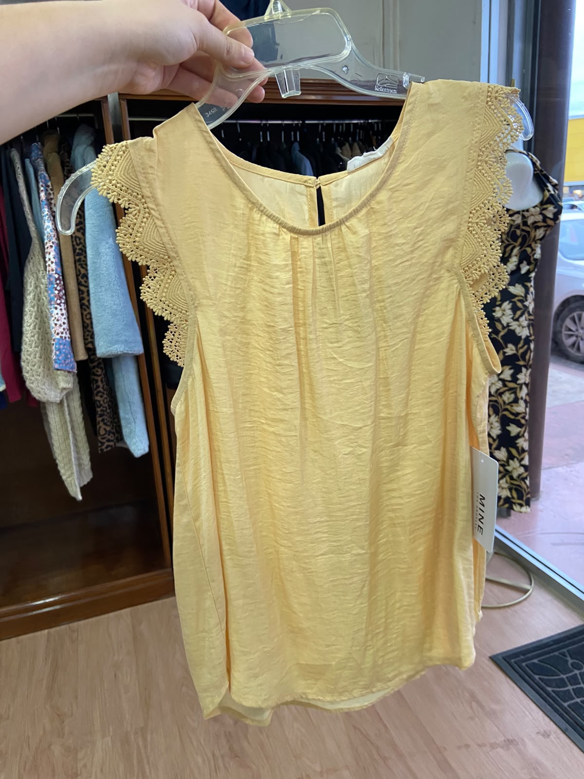 Yellow Sleeveless Top with Lace Trim
