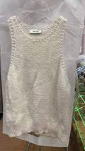 Cream Sleeveless Knit Top with Open Weave Detail