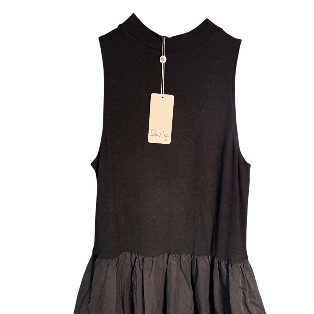Black Sleeveless A-Line Dress with Flared Skirt