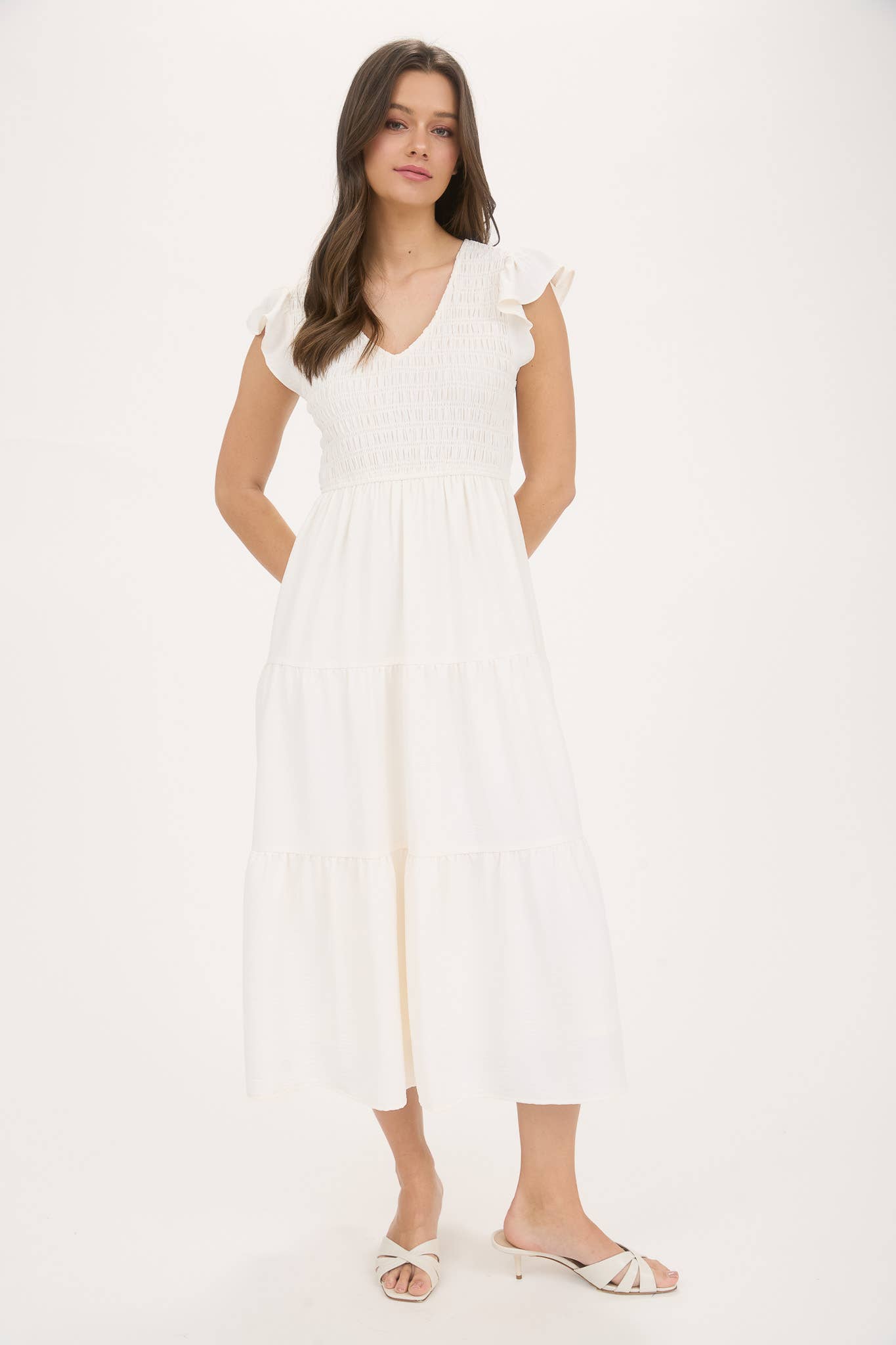 Boho Flutter Sleeve Maxi Dress - Flowy V-Neck Summer Beach Wedding Guest Dress Casual