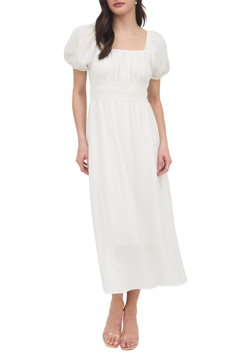 White Square Neck Puff Sleeve Maxi Dress