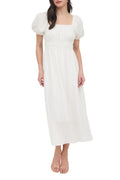 White Square Neck Puff Sleeve Maxi Dress