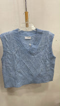 Light Blue Sleeveless V-Neck Crop Top with Cable Knit