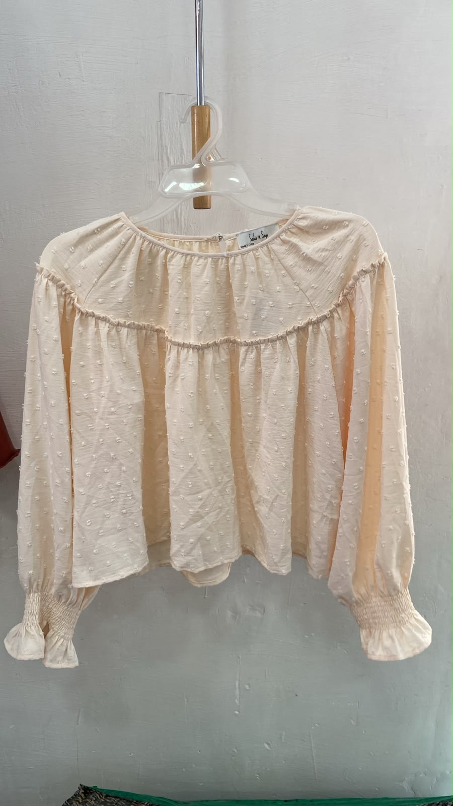 Cream Puff Sleeve Cropped Blouse with Textured Detail