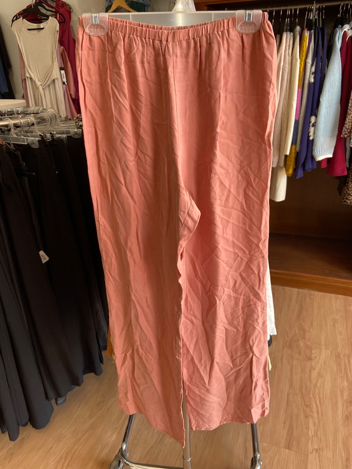 Peach Wide-Leg Trousers with Drawstring Detail