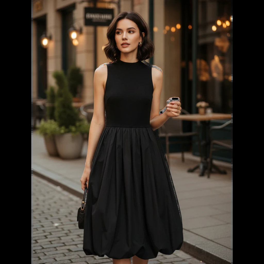 Black Sleeveless A-Line Dress with Flared Skirt