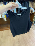 Black Sleeveless Ribbed Crop Top with Wide Hem