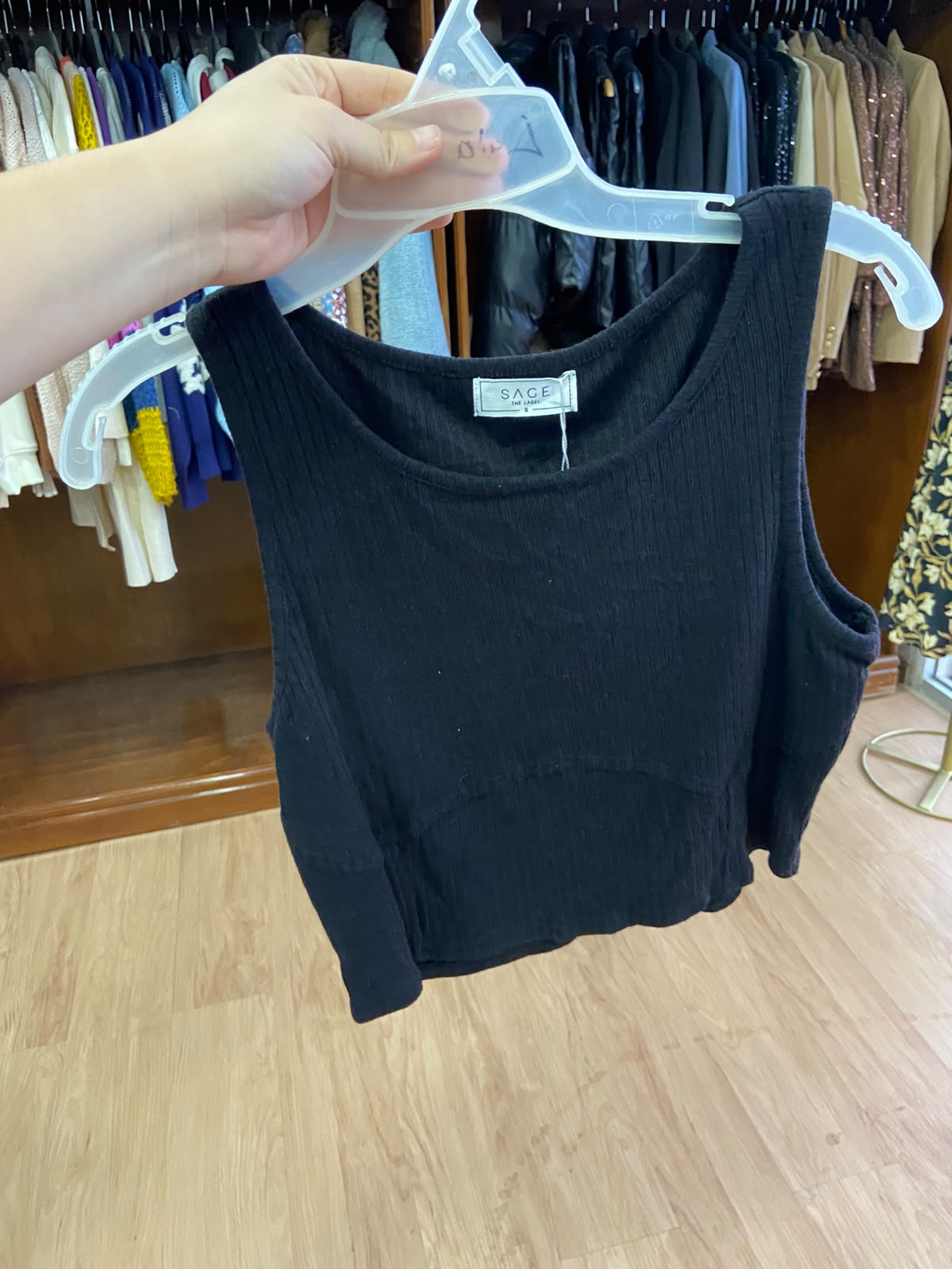 Black Sleeveless Ribbed Crop Top with Wide Hem