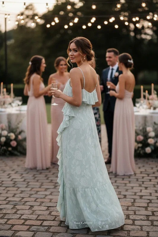 Mint Green Ruffled Maxi Dress with Tiered Frills