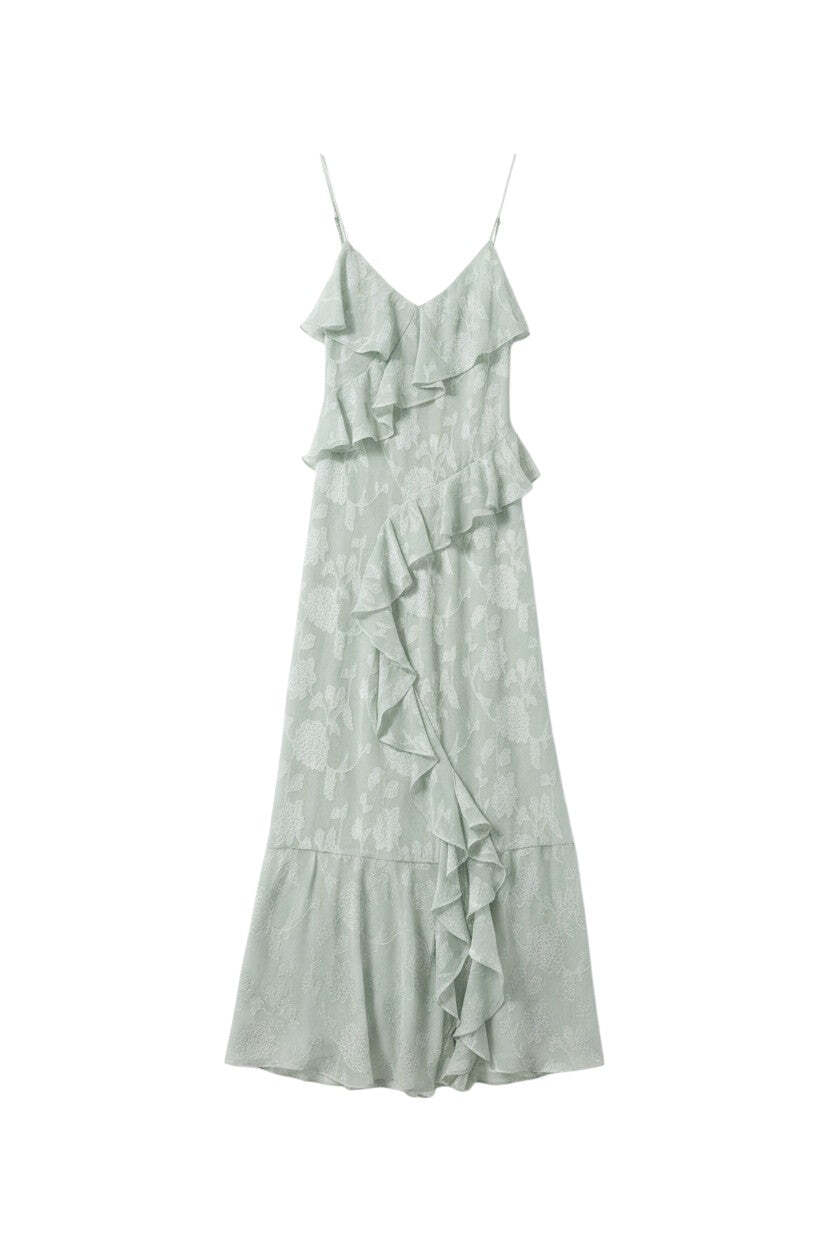 Mint Green Ruffled Maxi Dress with Tiered Frills