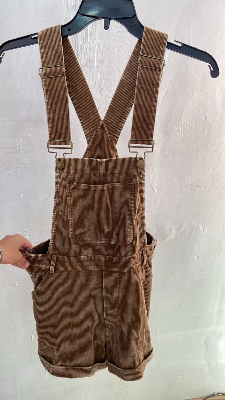 Brown Corduroy Overall Shorts with Pockets