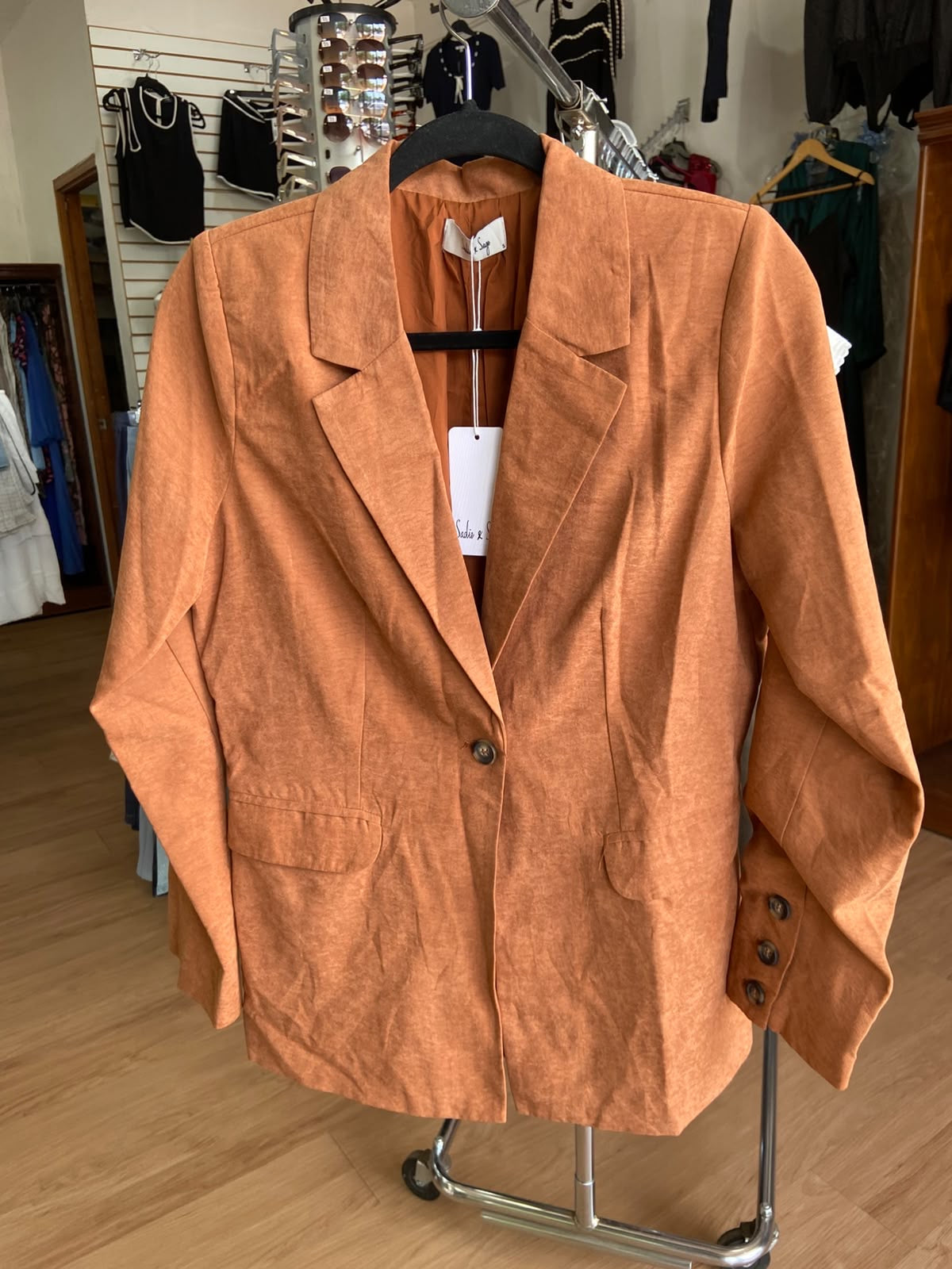 Orange Linen Blazer with Button Detail