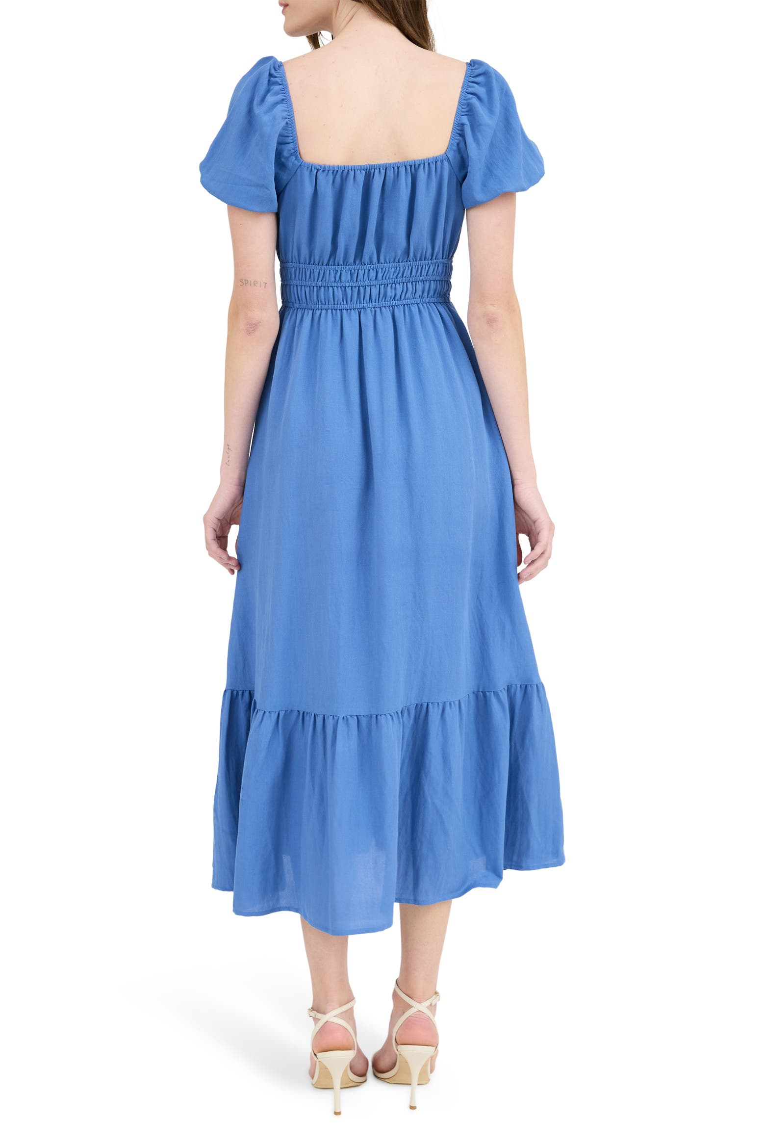Blue Short Sleeve Maxi Dress with Ruffled Hem