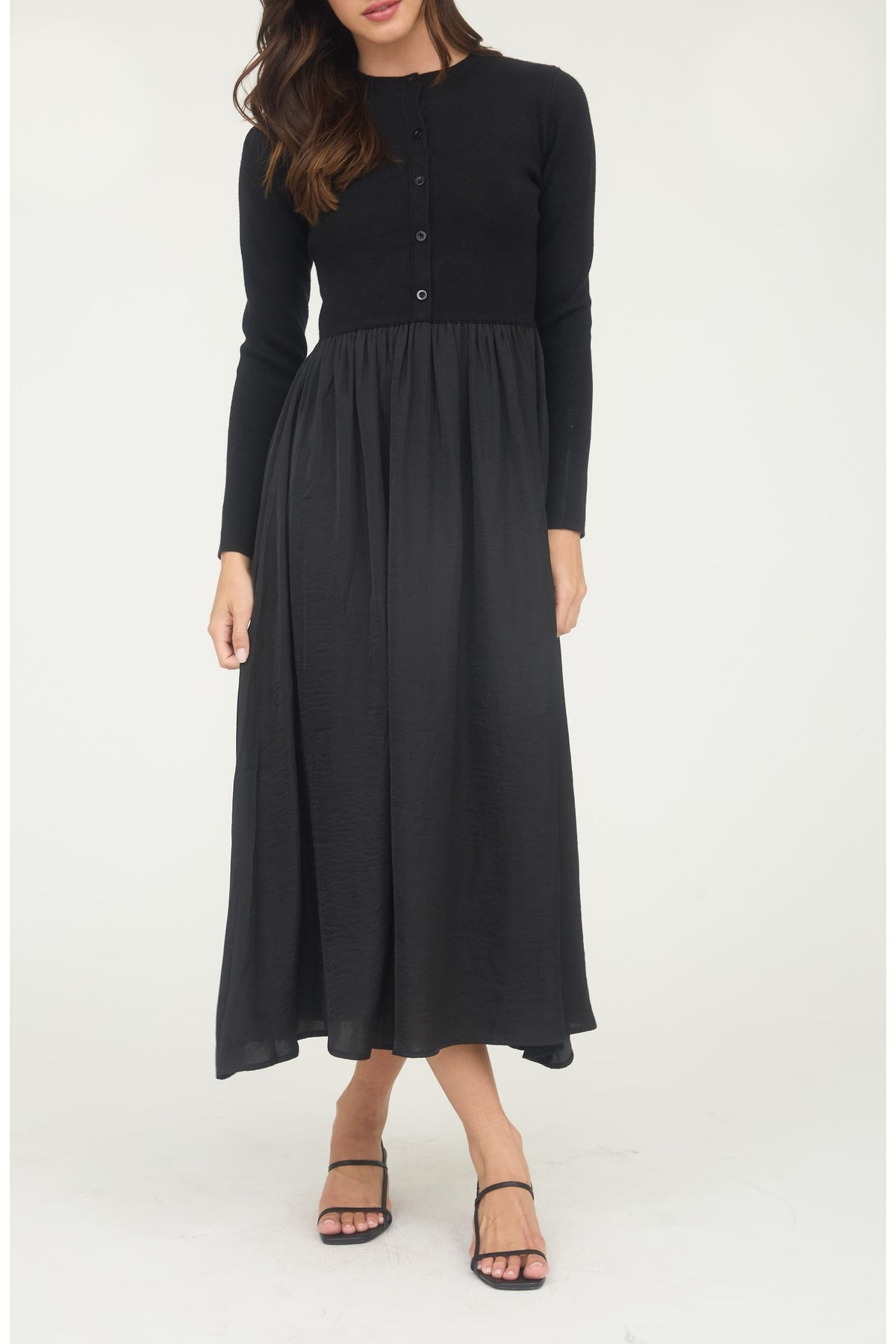 Black Long Sleeve Button-Up Maxi Dress