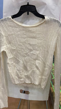Cream Long Sleeve Cropped Top with Textured Weave