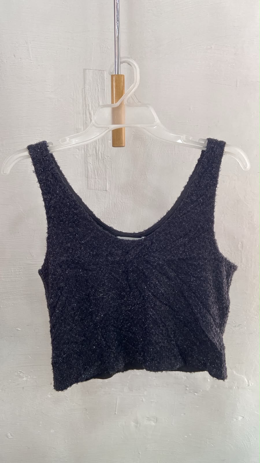 Black Cropped Tank Top with Textured Fabric