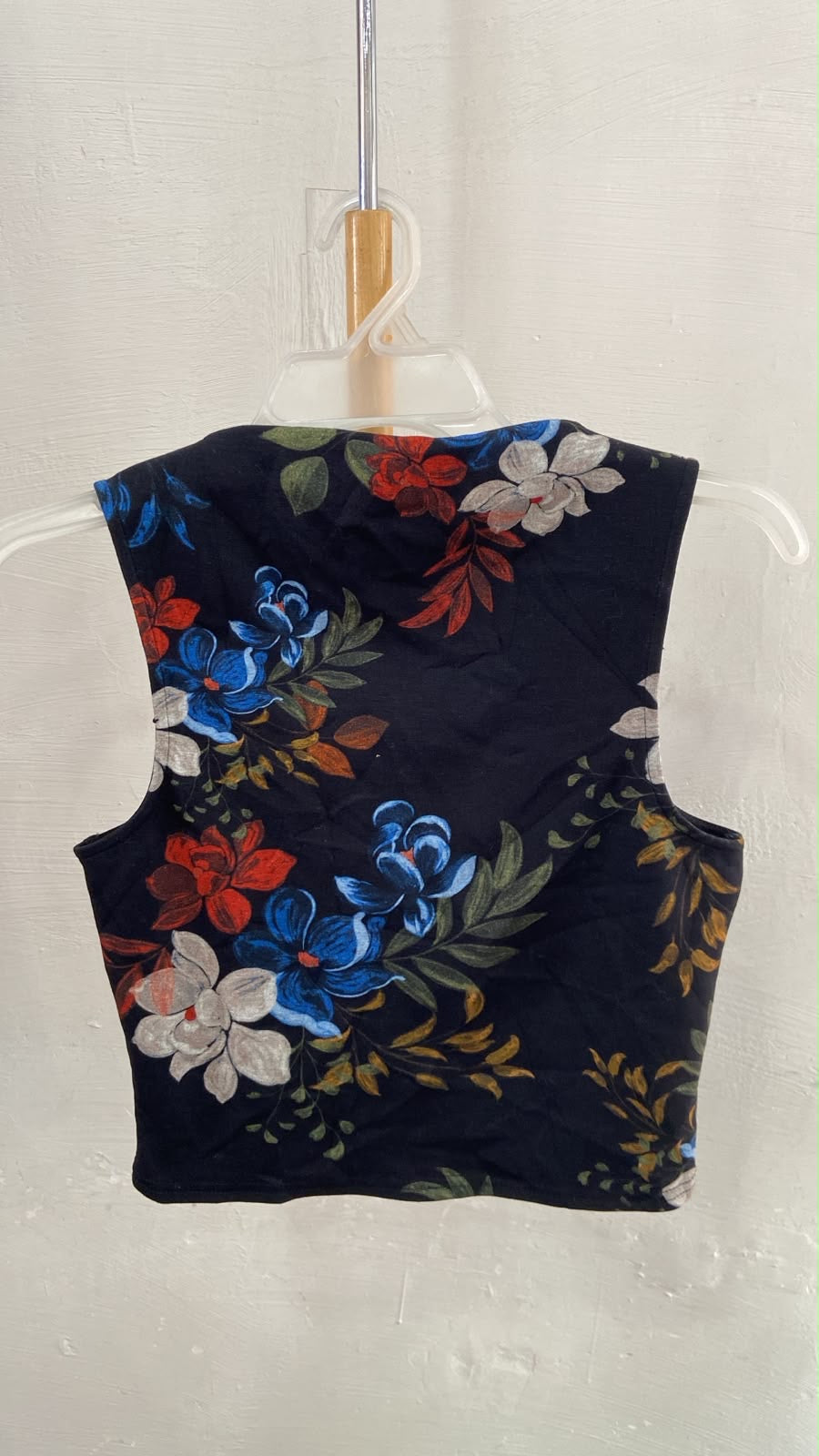 Black Sleeveless Crop Top with Floral Print
