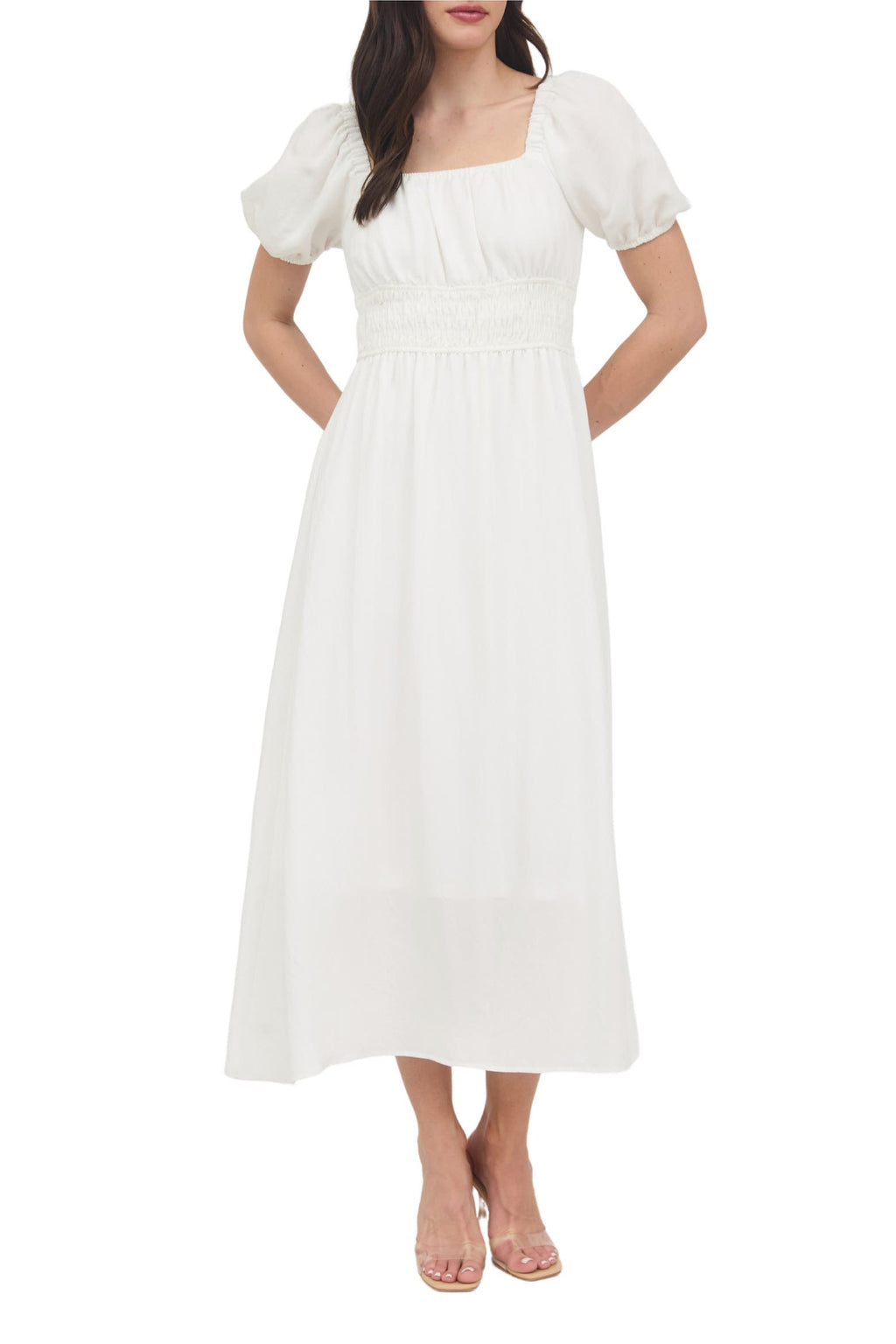 White Square Neck Puff Sleeve Maxi Dress