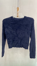 Navy Long Sleeve Cropped Sweater with Fuzzy Texture