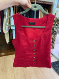 Red Sleeveless Button-Up Top with Square Neckline