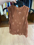Rust Sleeveless Round Neck Top with Floral Print