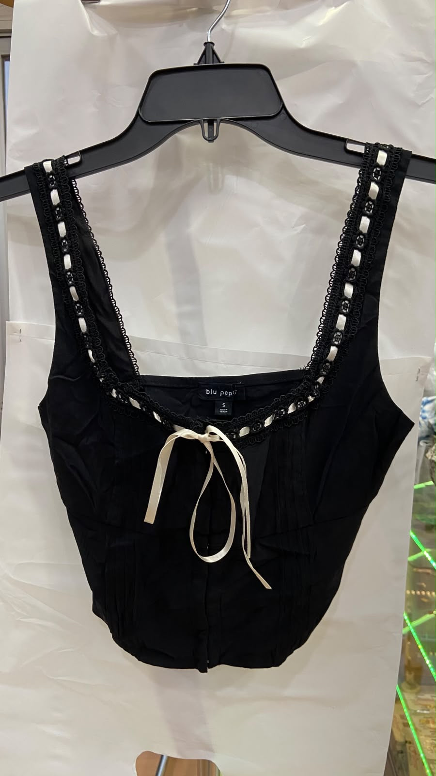 Black Sleeveless Crop Top with Lace Detail