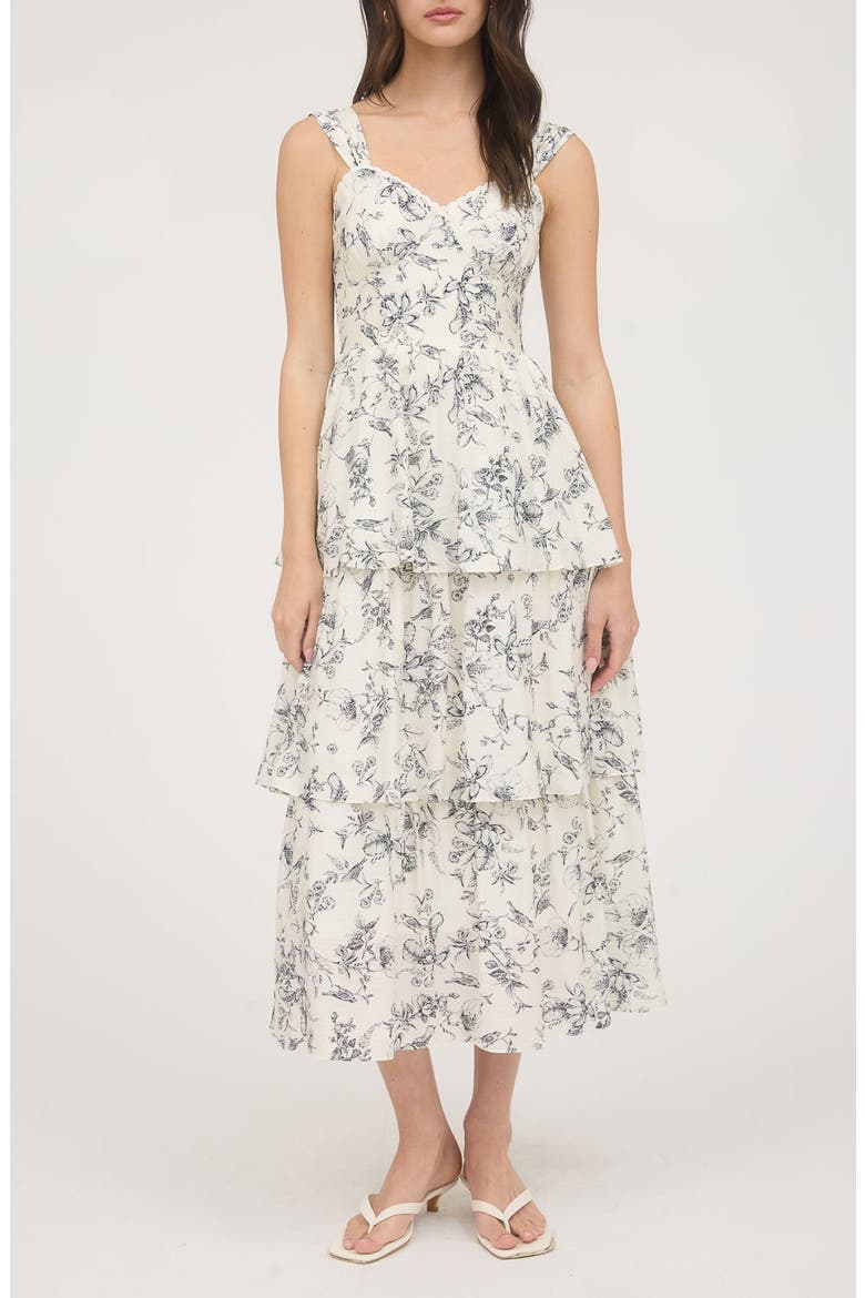 Cream Floral Maxi Dress with Tiered Ruffles