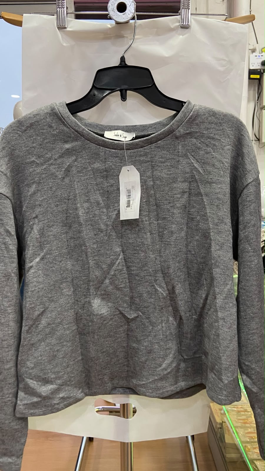 Gray Long Sleeve Cropped Top with Seam Detail