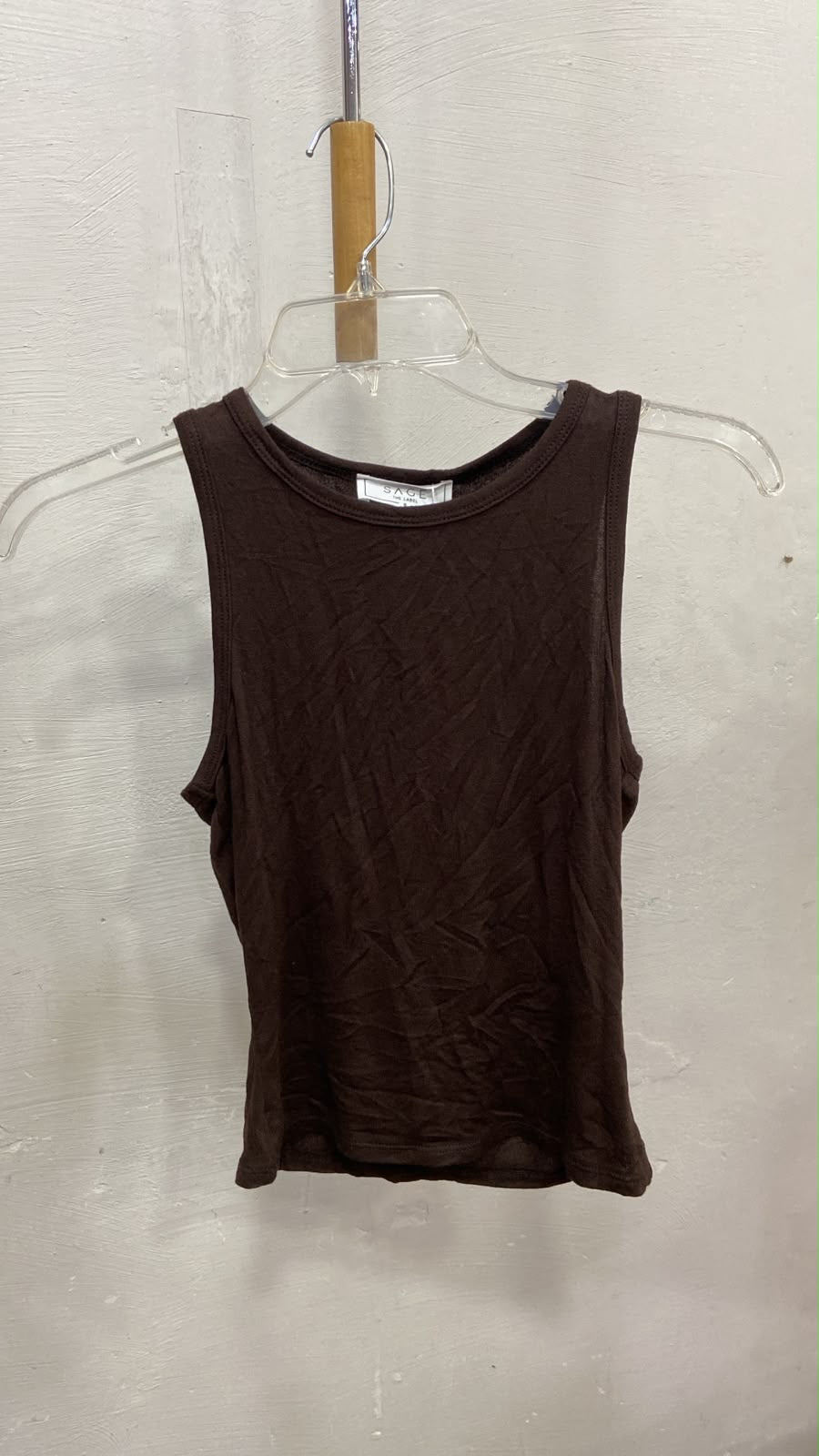 Brown Sleeveless Crop Top with Textured Fabric