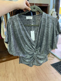 Gray Short Sleeve Twist Front Top