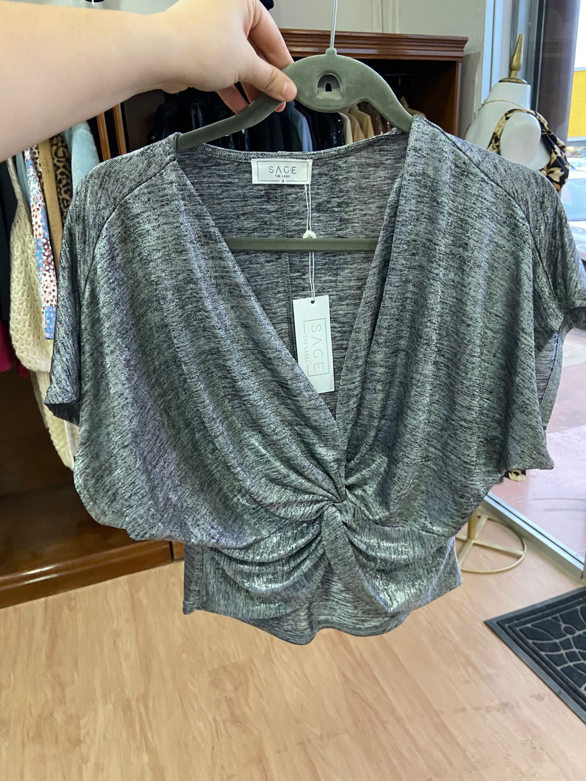 Gray Short Sleeve Twist Front Top