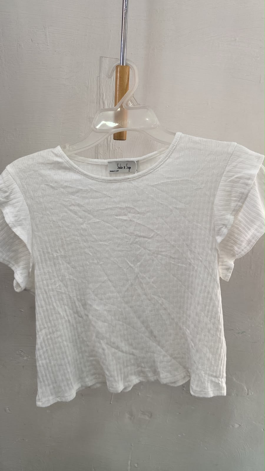 White Short Sleeve Crop Top with Textured Weave