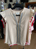 Beige Flutter Sleeve Top with Embroidered Detail