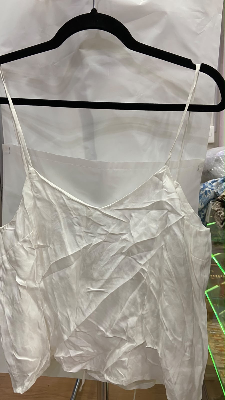 White Spaghetti Strap Wrap Top with Pleats