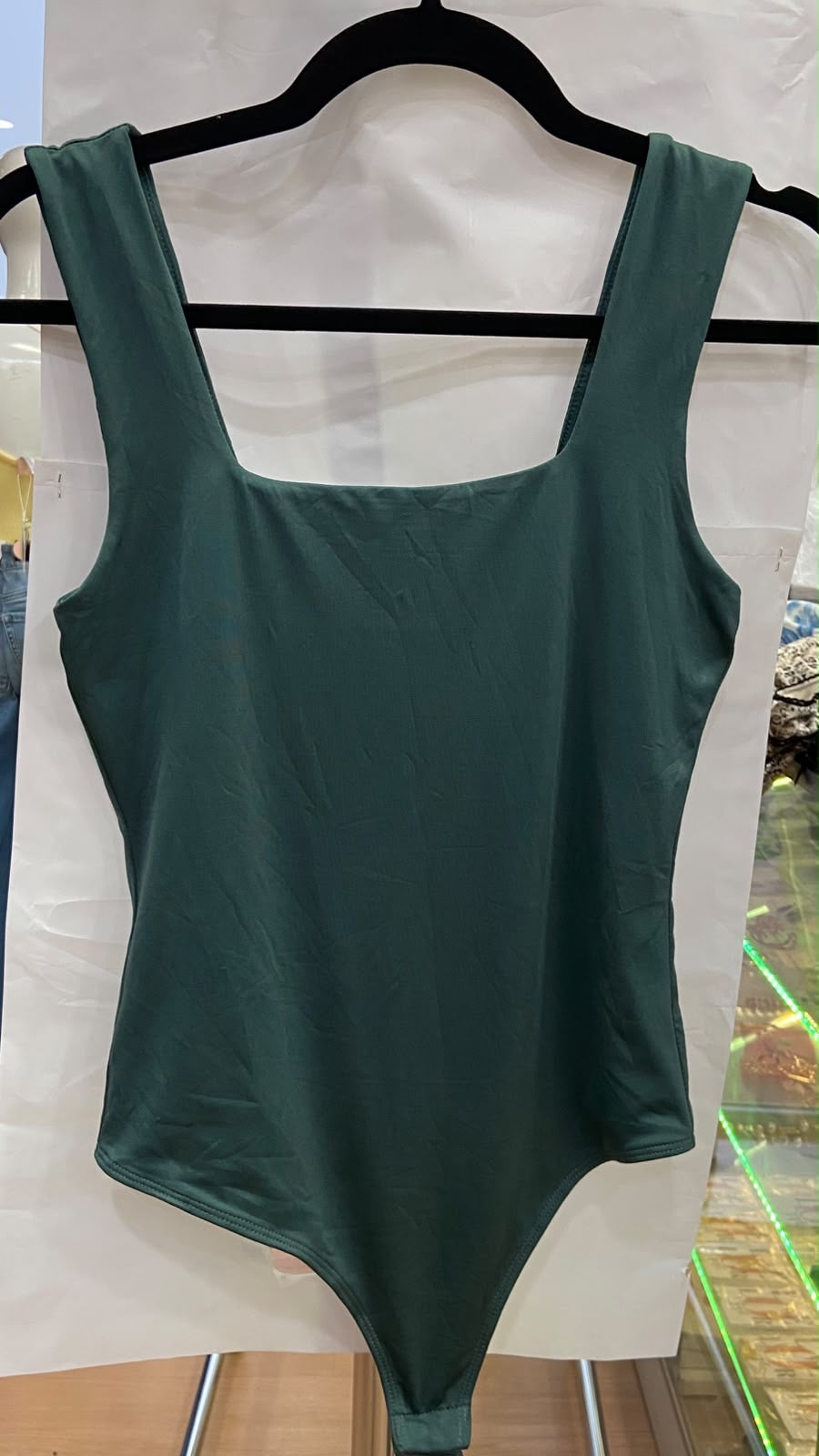 Green Sleeveless Square Neck Bodysuit