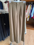 Beige Pleated High-Waist Trousers with Button Detail