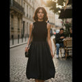 Black Sleeveless A-Line Dress with Flared Skirt