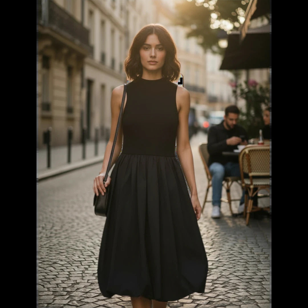 Black Sleeveless A-Line Dress with Flared Skirt