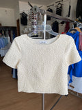 Cream Short Sleeve Textured Crop Top