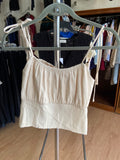 Cream Sleeveless Gathered Camisole with Tie Straps