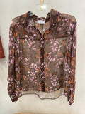 Brown Floral Long Sleeve Button-Up Blouse