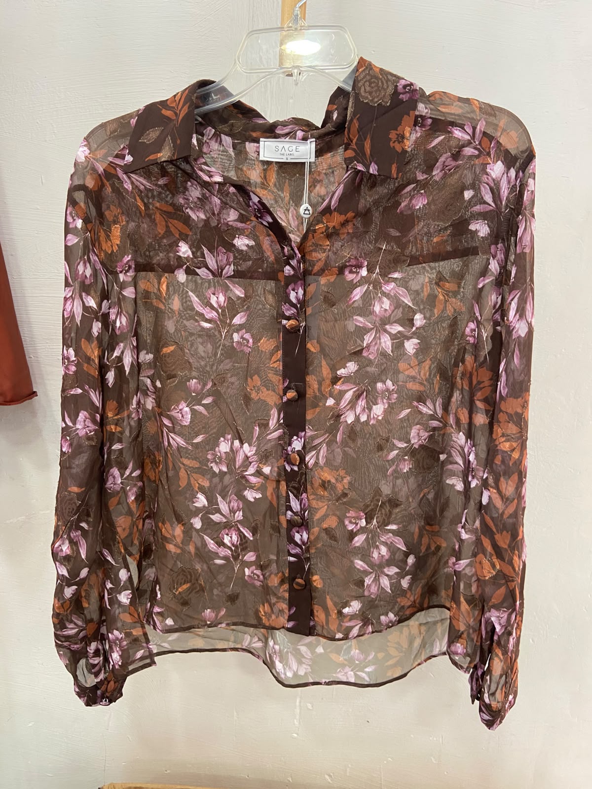 Brown Floral Long Sleeve Button-Up Blouse
