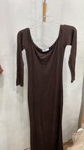 Brown Long Sleeve Maxi Dress with Scoop Neck